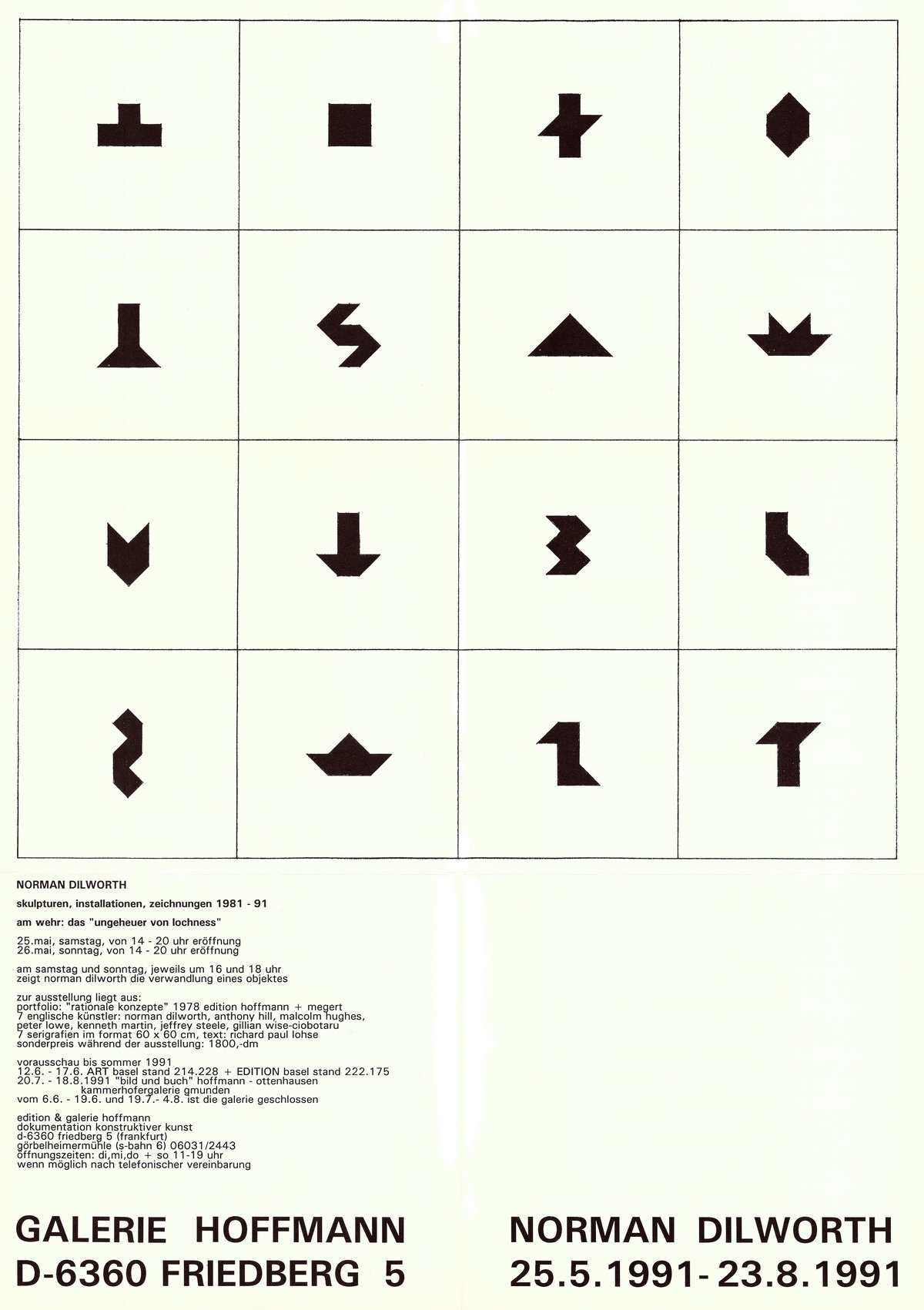 invitation for &quot;norman dilworth – skulpturen, installationen, zeichnungen 1981-91&quot; at edition &amp; galerie hoffmann, 1991