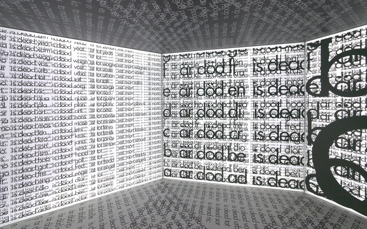 view of installation: &quot;mortuarium für zwei alphabete&quot; (1969/2021), h: 220, ⌀ 550 cm