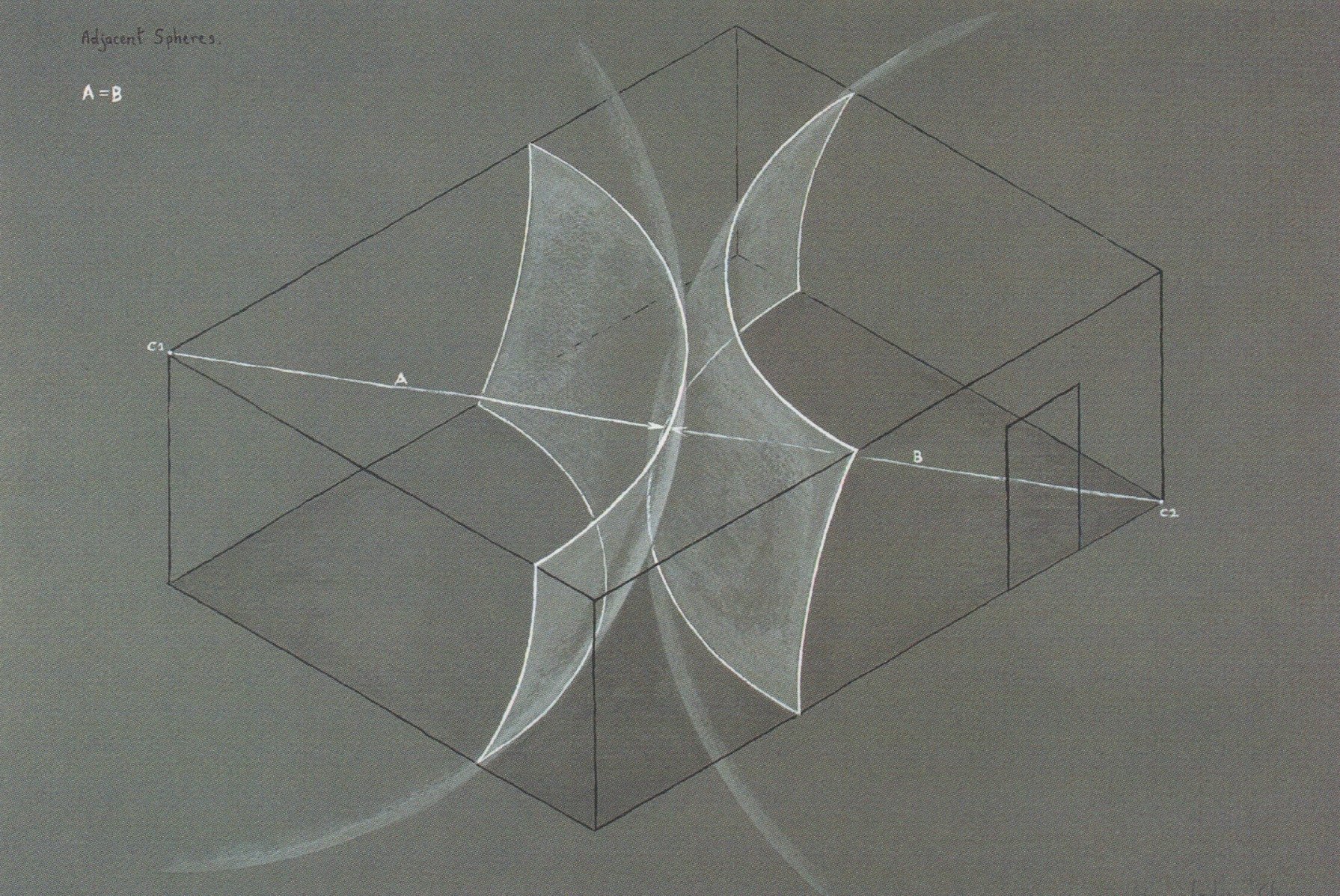 gary woodley, “adjacent spheres” (1988), drawing, 29 x 42 cm