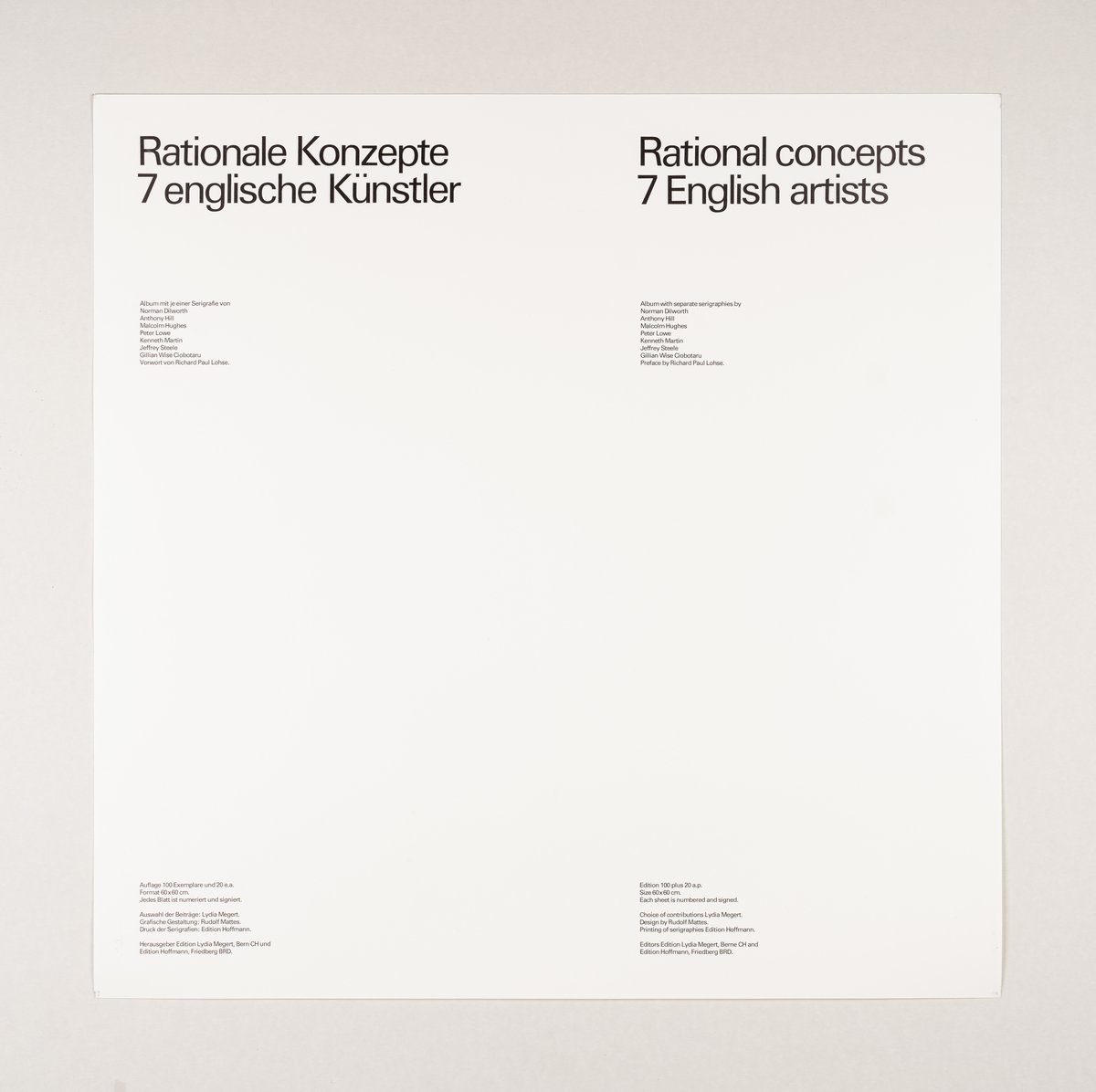 title sheet: &quot;rational concepts – 7 english artists&quot; (1977), silk screen on paper, 63 x 63 cm