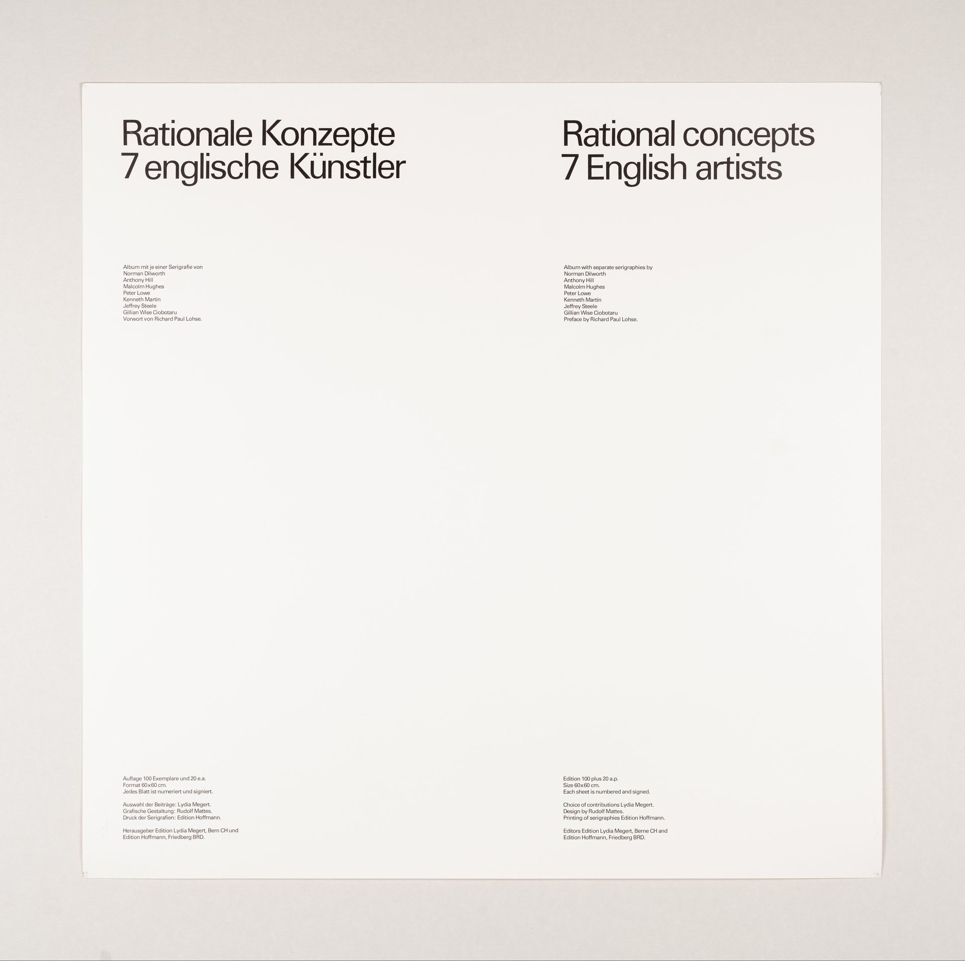 title sheet: &quot;rational concepts – 7 english artists&quot; (1977), silk screen on paper, 63 x 63 cm