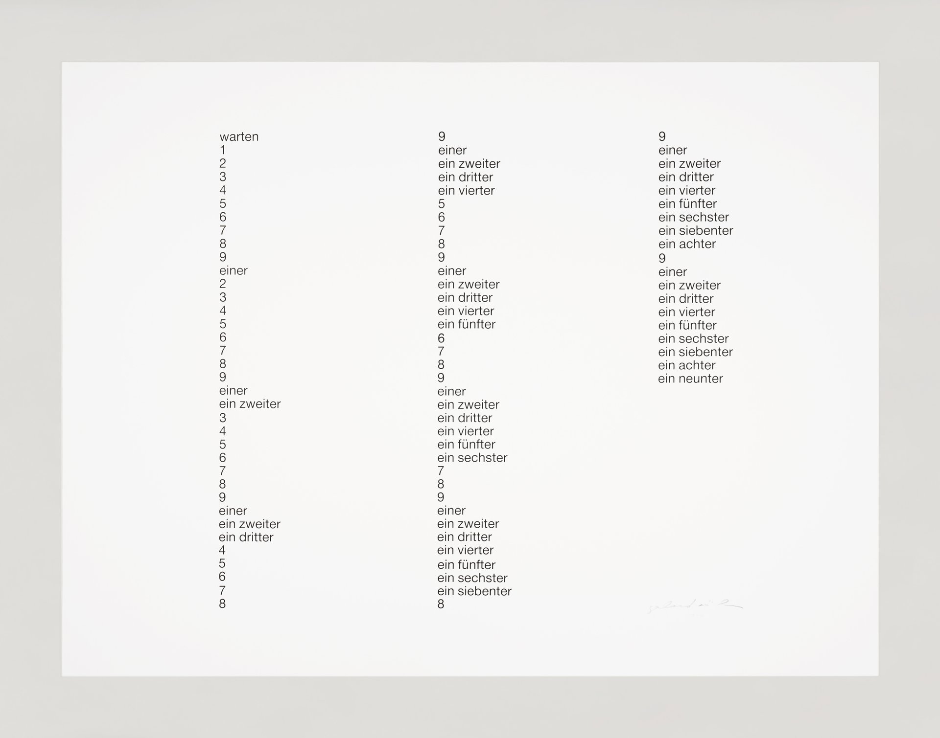 gerhard rühm, konkrete poesie 9 (1986), silkscreen on laid paper, 80,5 x 107 cm