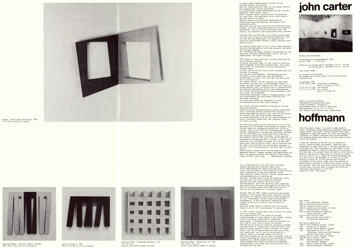 exhibition invitation: &quot;john carter – objekte und zeichnungen&quot; at edition &amp; galerie hoffmann, 1990