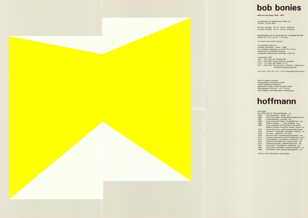 view of invitation for bob bonies&#x27; solo exhibition at galerie hoffmann in 1991