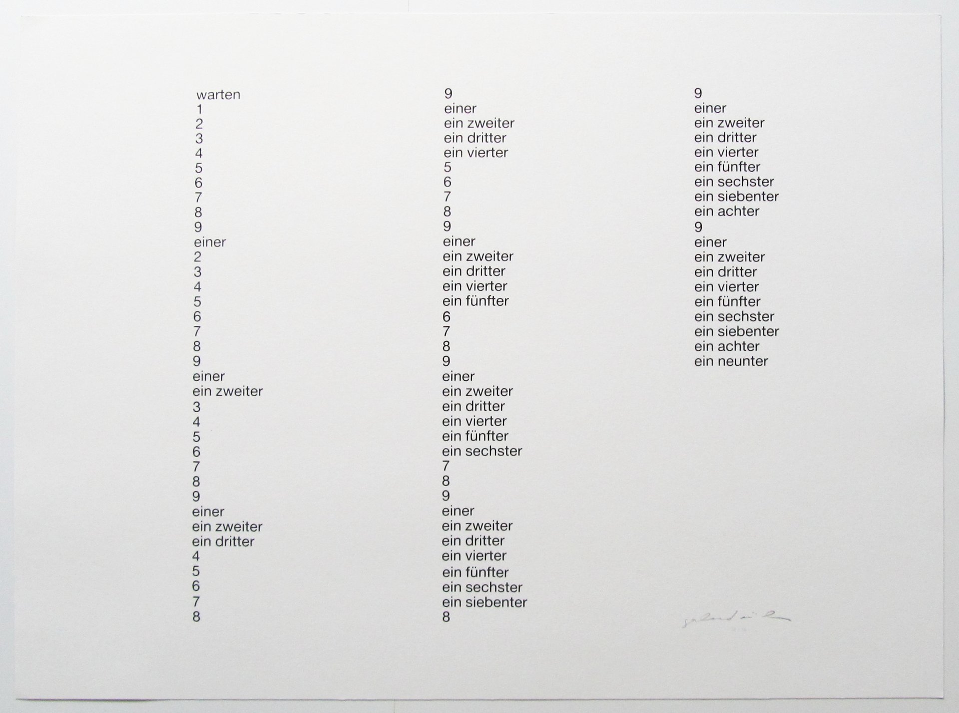 gerhard rühm, konkrete poesie 9 (1986), silkscreen on laid paper, 80,5 x 107 cm