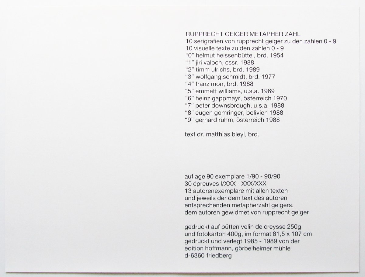 title sheet: rupprecht geiger, metapher zahl (1986), silkscreen on laid paper, 80,5 x 107 cm
