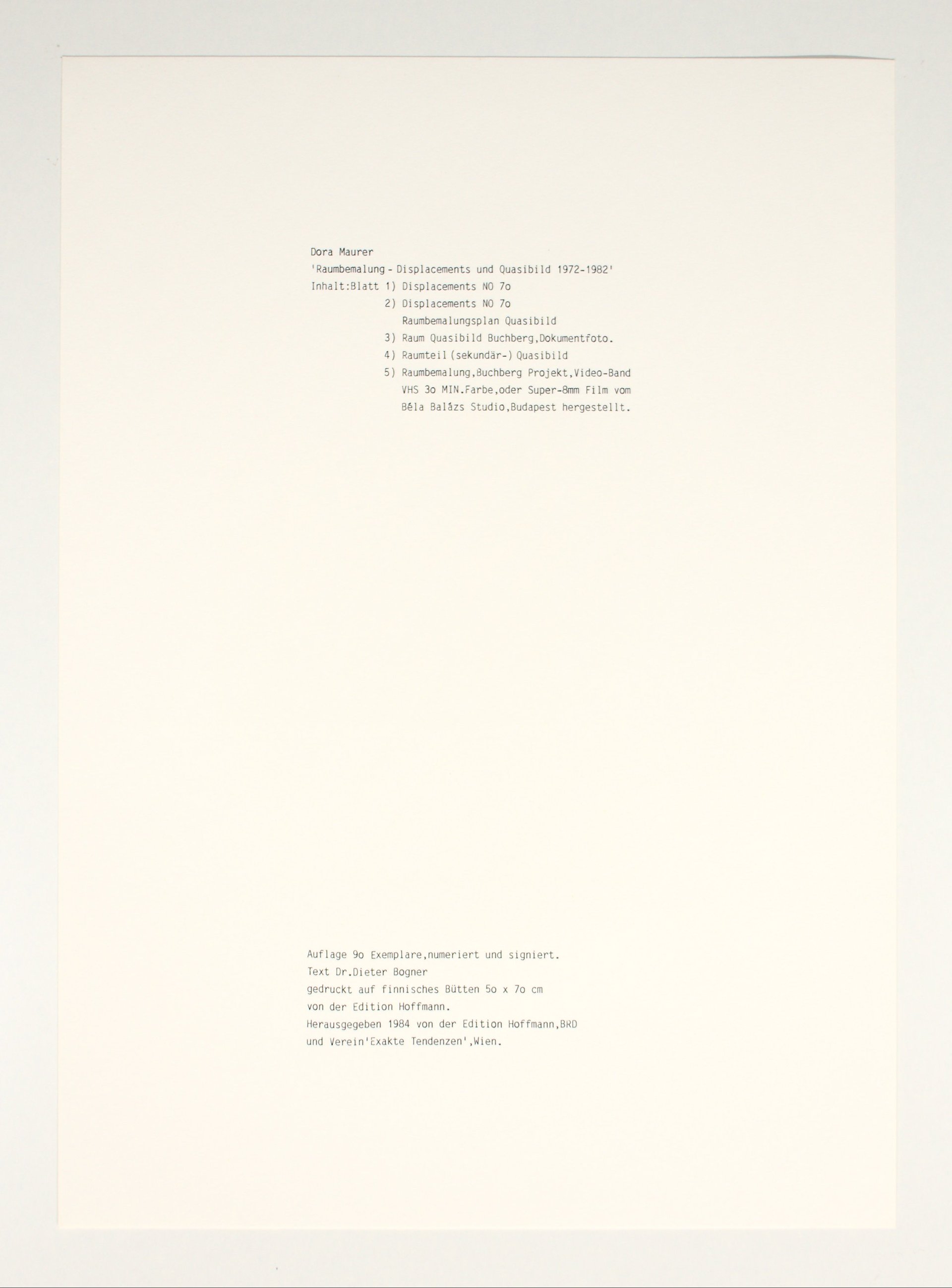 title sheet: &quot;raumbemalung – displacements und quasibild 1972-1982&quot; (1984)