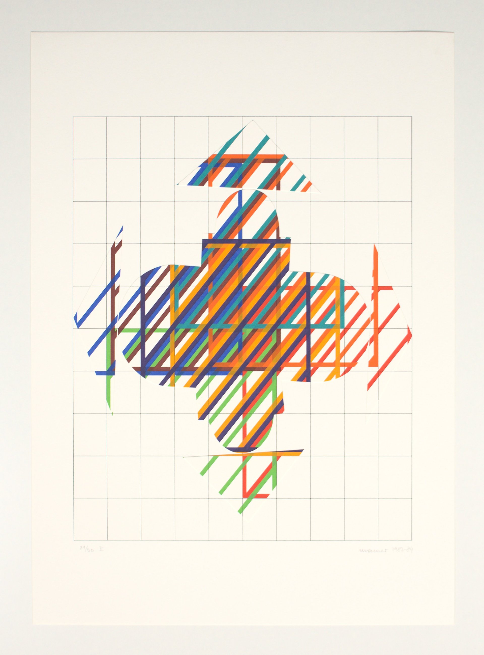 “displacements no 70, raumbemalungsplan quasibild” (1984), silkscreen on laid paper, 70 x 50 cm